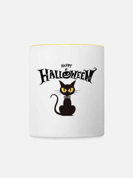 Black Cat Chic Fliege - Tasse zweifarbig - Weiß/Gelb