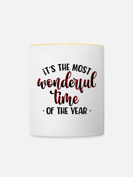Karmesin-Karo-Schrift - Tasse zweifarbig - Weiß/Gelb