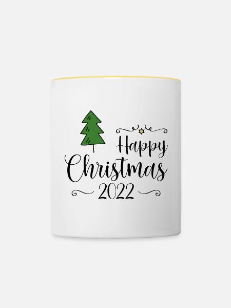 Happy Christmas 2022 - Tasse zweifarbig - Weiß/Gelb
