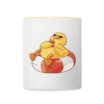 Quietscheentchen im Schwimmring mit Sonnenbrille - Tasse zweifarbig - Weiß/Gelb - Vorne