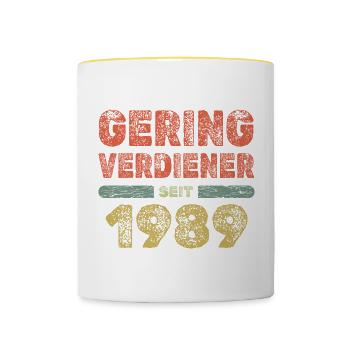 Geringverdiener 1989 - Tasse zweifarbig - Weiß/Gelb - Vorne
