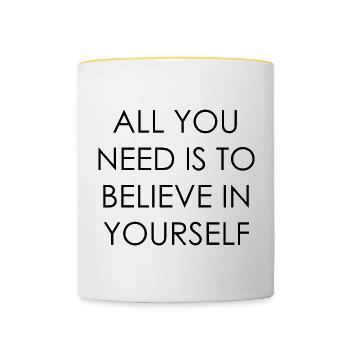 Inspiration Quote T-Shirts - Mug contrasté - blanc/jaune - Devant