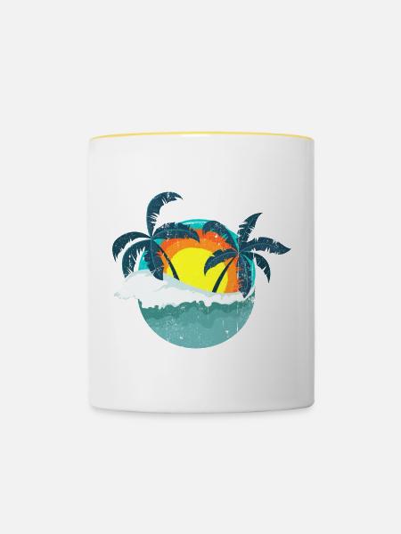 Tropischer Sonnenuntergang Palmen Insel - Tasse zweifarbig - Weiß/Gelb