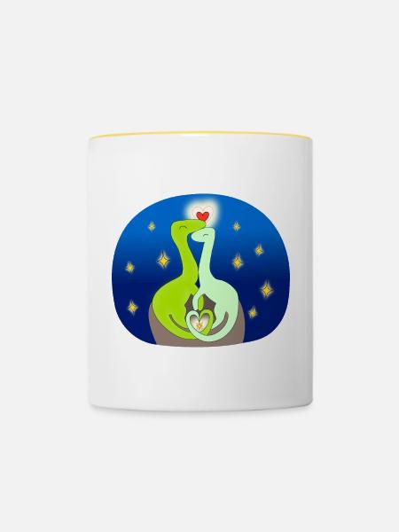 Compsognate in der Liebe - Tasse zweifarbig - Weiß/Gelb