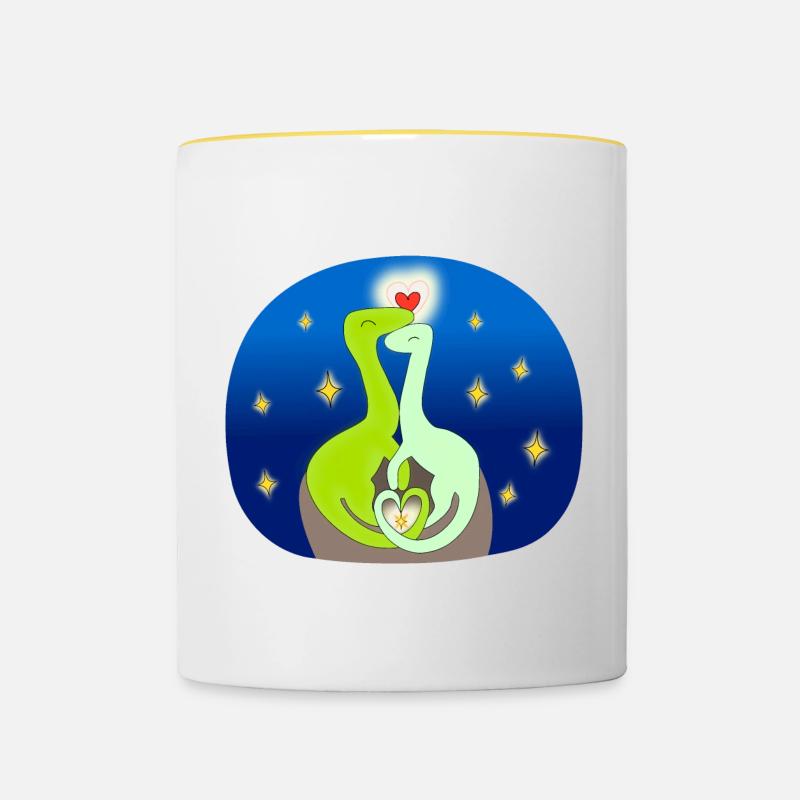 Compsognate in love - Contrasting Mug - white/yellow