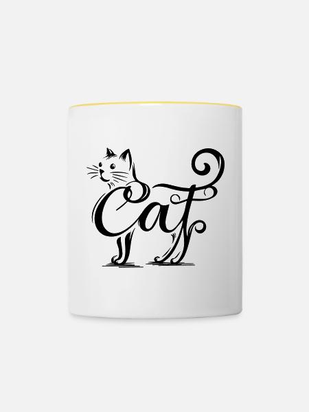 Katzen-Overlay - Verschmolzene Katze - Tasse zweifarbig - Weiß/Gelb