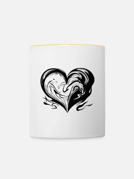 Geschwungenes Herz - Tasse zweifarbig - Weiß/Gelb