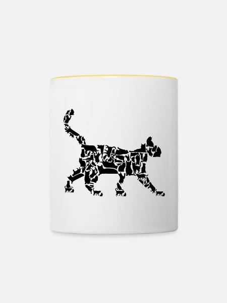 Katze - Tasse zweifarbig - Weiß/Gelb