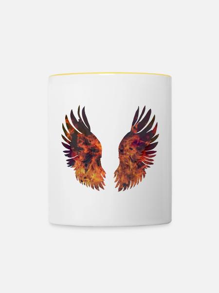 Hell brennende Flügel - Tasse zweifarbig - Weiß/Gelb