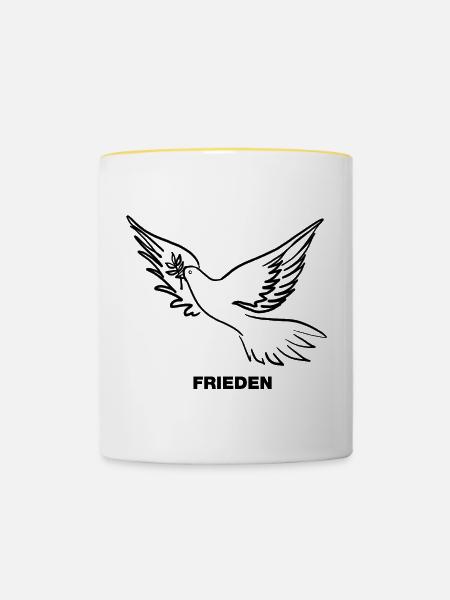 Frieden / Pace / Peace - Friedenstaube - Tasse zweifarbig - Weiß/Gelb