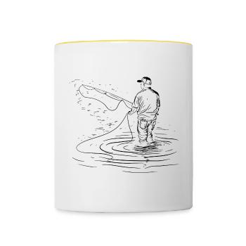 Fishing Drawing - Contrasting Mug - white/yellow - Front