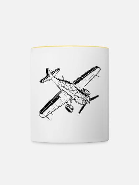 Propellerflugzeug Skizze - Tasse zweifarbig - Weiß/Gelb