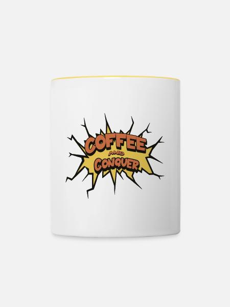 Coffee and Conquer - Tasse zweifarbig - Weiß/Gelb