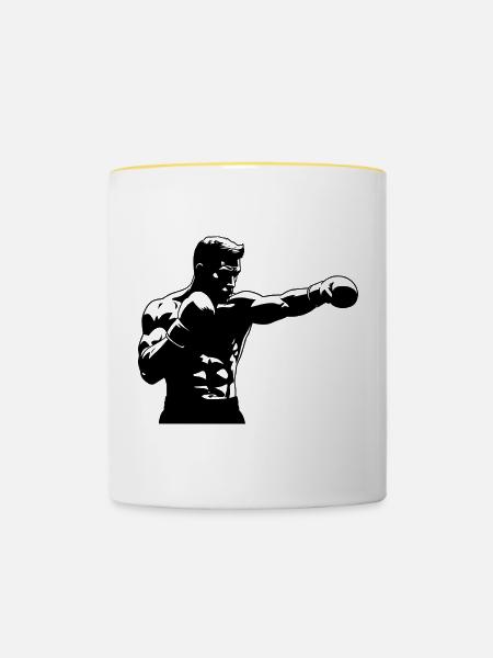 Boxer mit Faustschlag - Tasse zweifarbig - Weiß/Gelb
