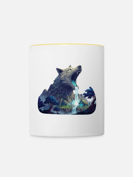 Wolf Wasserfall - Tasse zweifarbig - Weiß/Gelb