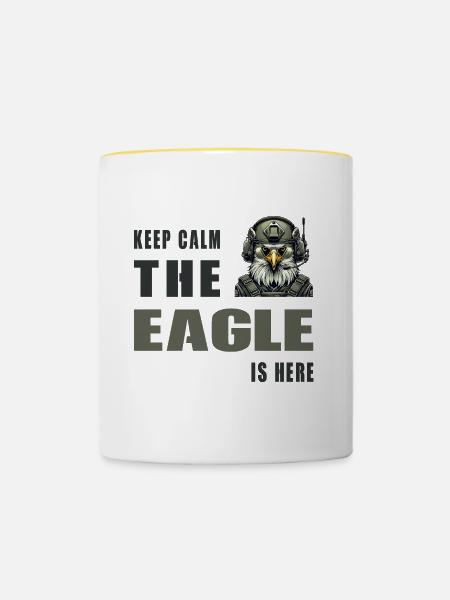 Keep Calm – The Eagle Is Here - Tasse zweifarbig - Weiß/Gelb