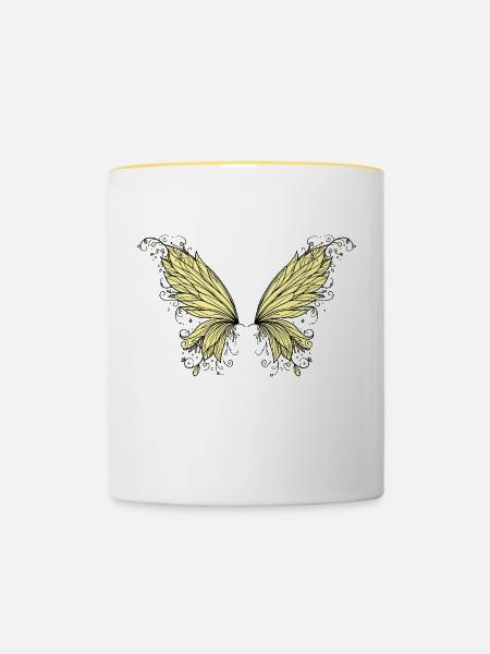 Flügel, zart - Tasse zweifarbig - Weiß/Gelb
