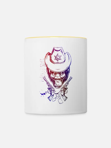 Affen-Cowboy - Tasse zweifarbig - Weiß/Gelb