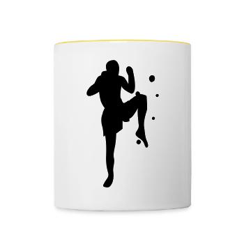 Kickboxen - Tasse zweifarbig - Weiß/Gelb - Vorne