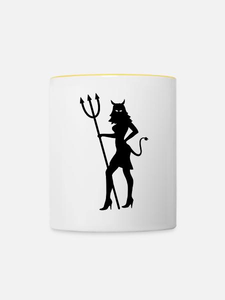 teufelin hölle sexy - Tasse zweifarbig - Weiß/Gelb
