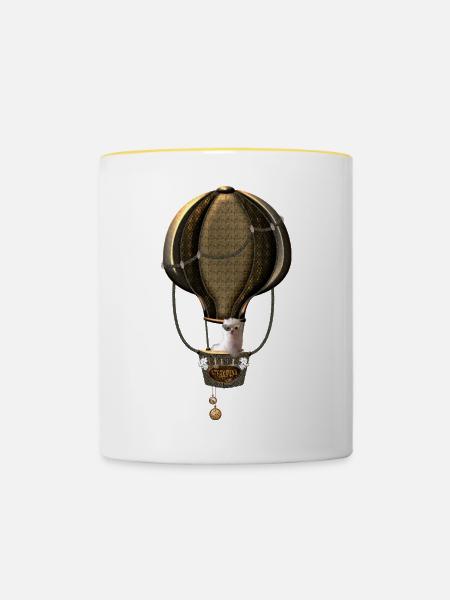 Steampunk, Heißluftballon - Tasse zweifarbig - Weiß/Gelb