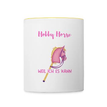 Warum ich Hobby Horse reite? - Tasse zweifarbig - Weiß/Gelb - Vorne