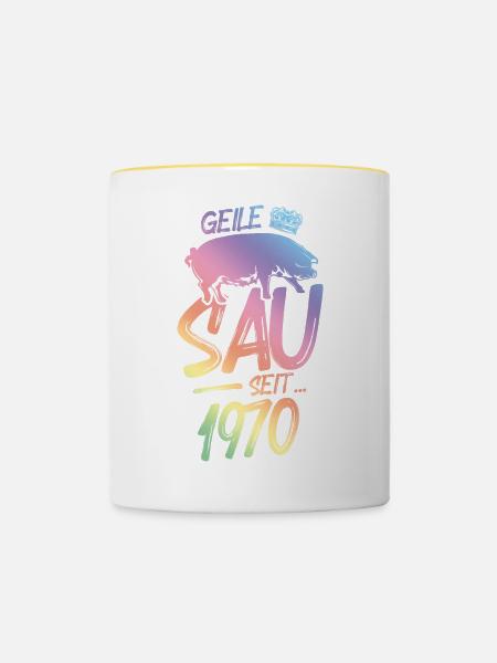 1970 Geile Sau - Tasse zweifarbig - Weiß/Gelb