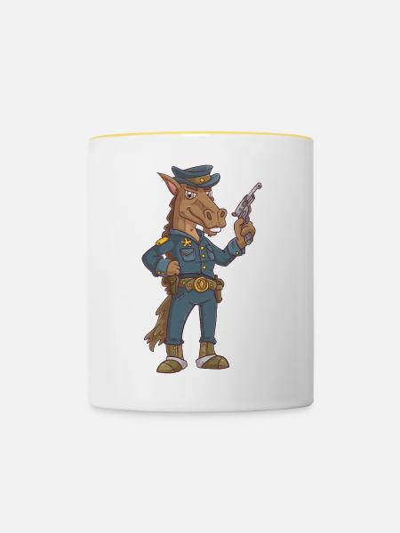 Polizei Pferd - Tasse zweifarbig - Weiß/Gelb