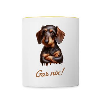 Ich muss gar nix - Dackel Teckel - Tasse zweifarbig - Weiß/Gelb - Vorne