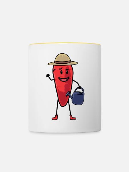 Rübe Mohrübe Gärtner Gießkanne Gartenarbeit - Tasse zweifarbig - Weiß/Gelb
