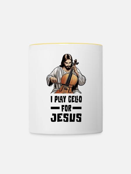 Ich spiele Cello für Jesus - Tasse zweifarbig - Weiß/Gelb