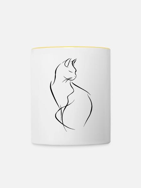 Katze Zeichnung - Tasse zweifarbig - Weiß/Gelb