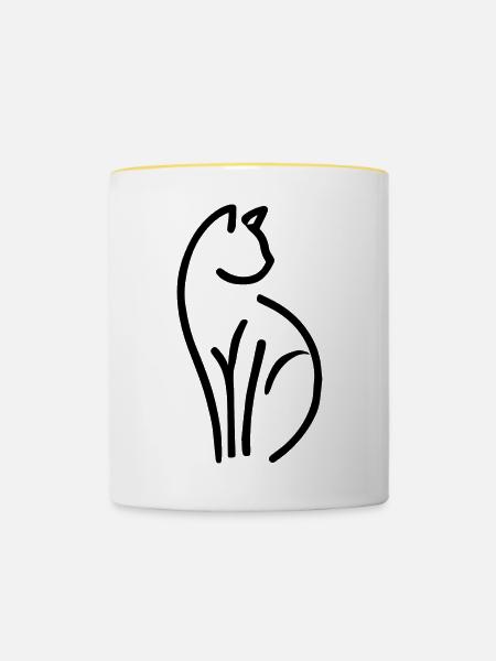 Katze minimalistisch - Tasse zweifarbig - Weiß/Gelb