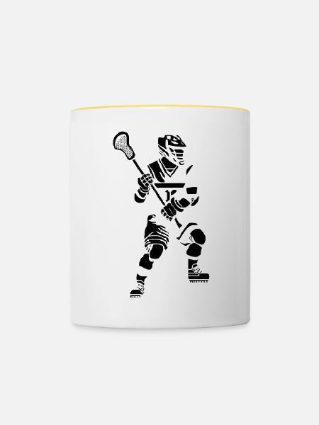 Lacrosse Spieler Pixel Grafik - Tasse zweifarbig - Weiß/Gelb