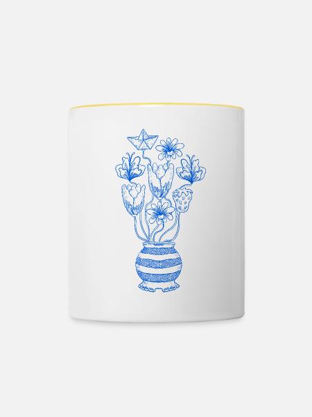 Linien-Blumenstrauß mit Stern - Tasse zweifarbig - Weiß/Gelb