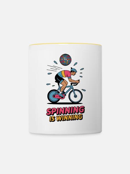 Spinn Is Winning – Retro Trainer - Tasse zweifarbig - Weiß/Gelb