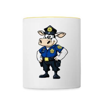 Police des vaches - Mug contrasté - blanc/jaune - Devant