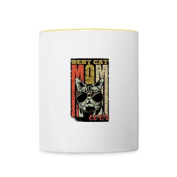 Best cat mom ever. Cat mom. Cat gift - Contrasting Mug - white/yellow - Front