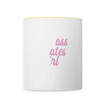Badass Pilates Mädchen Fitnessstudio -Hasen Gesche - Tasse zweifarbig - Weiß/Gelb - Vorne