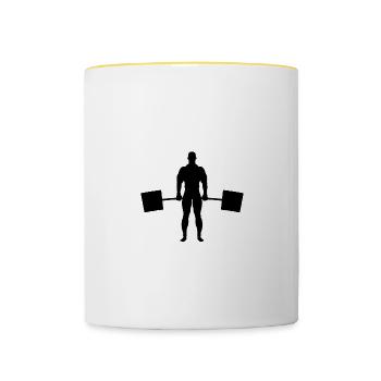 Hebe schwere Scheiße Bodybuilder oder Fitnesstrain - Tasse zweifarbig - Weiß/Gelb - Vorne