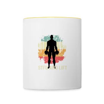 STFU und heben Bodybuilder Gift - Tasse zweifarbig - Weiß/Gelb - Vorne