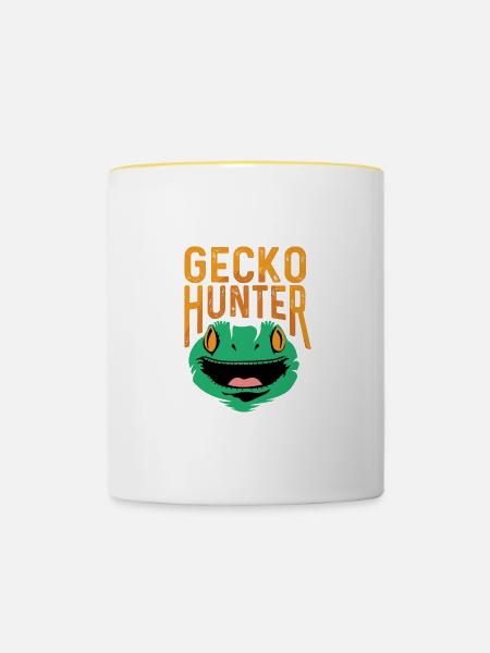 Gecko Hunter Tierpfleger Geschenk - Tasse zweifarbig - Weiß/Gelb