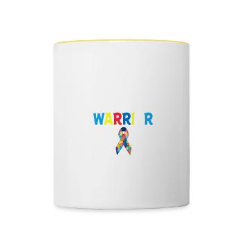 Sister of a warrior funny quote autism - Contrasting Mug - white/yellow - Front