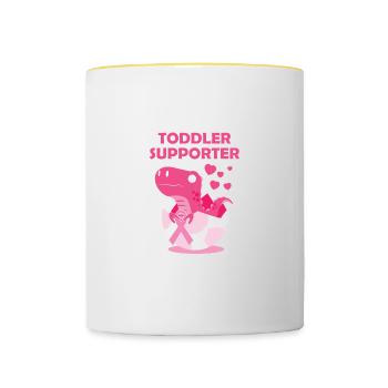 Toddler Pendant T-Rex Breast Cancer Month - Contrasting Mug - white/yellow - Front