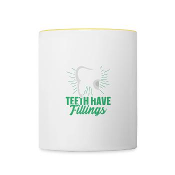 Sei sanfte Zähne haben auch Füllungen - Tasse zweifarbig - Weiß/Gelb - Vorne