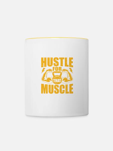 Hektik für dieses Muskeltraining - Tasse zweifarbig - Weiß/Gelb