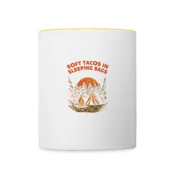 Tacos in Schlafsäcken campen, die lustige Camper H - Tasse zweifarbig - Weiß/Gelb - Vorne