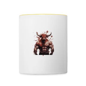 Bull Bull Muscles Bodybuilding Beast - Contrasting Mug - white/yellow - Front
