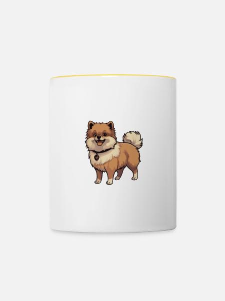 Pomeranian Hund Tier - Tasse zweifarbig - Weiß/Gelb