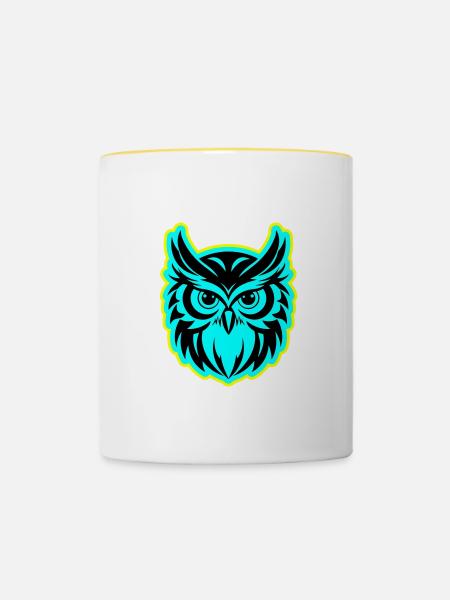 Eule Tier - Tasse zweifarbig - Weiß/Gelb